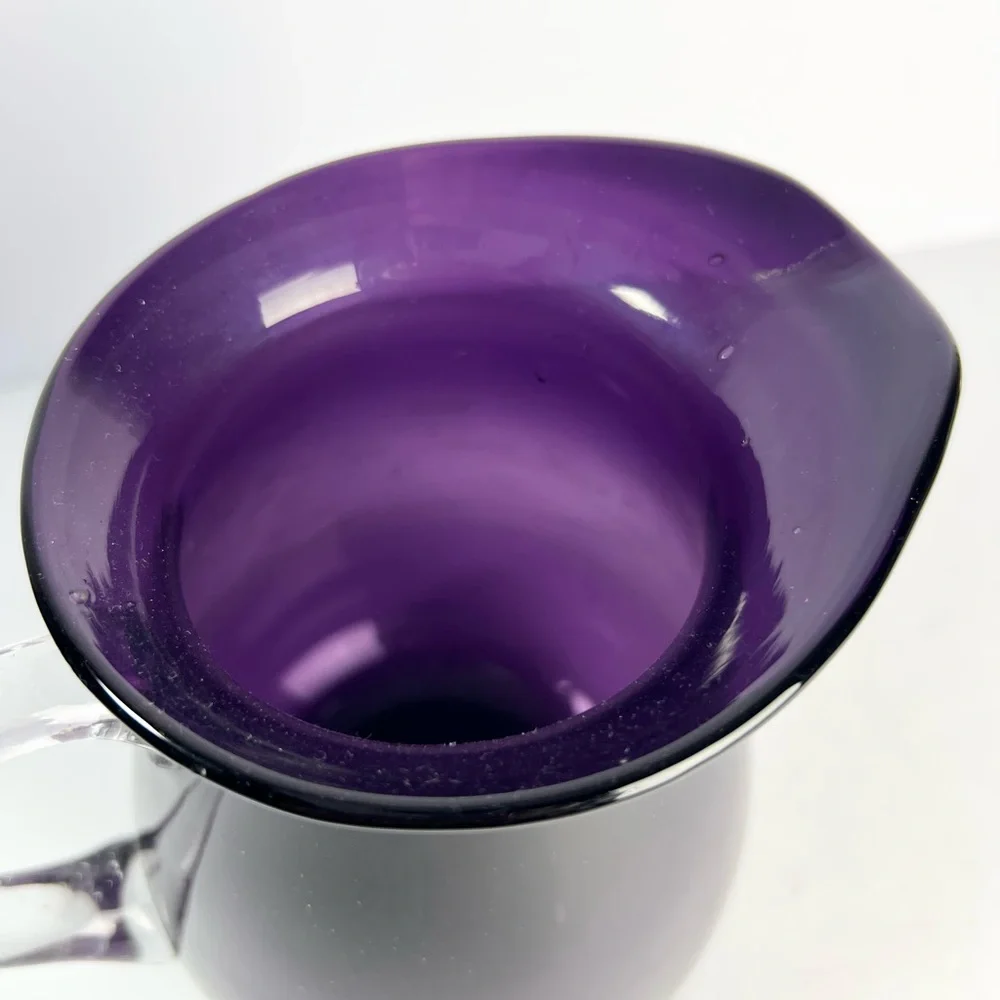 Art‎ Glass Pitcher clear handle Purple excellent